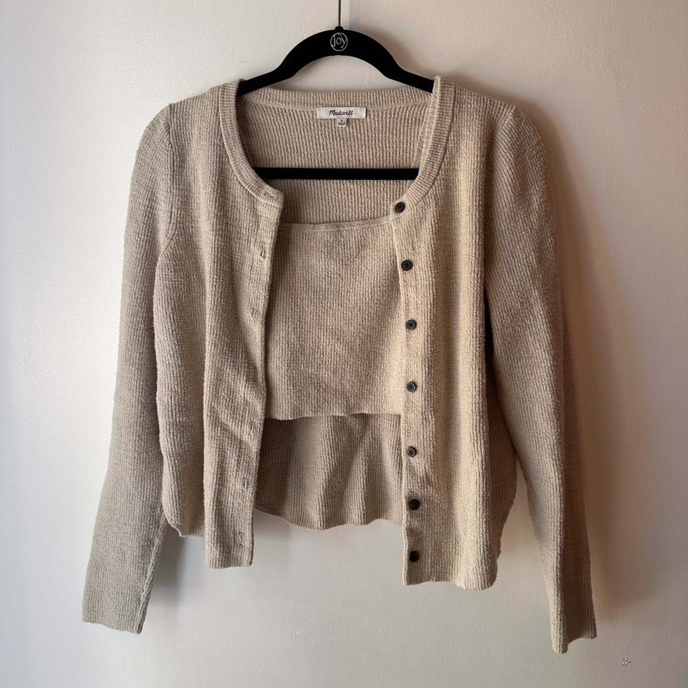 Madewell Beige Knit Cardigan and Tank Set halsted